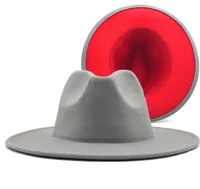 Серый красный лоскутный шерстяный шерсть Weeld Jazz Fedora Hat Women Unisex Wide Brim Paname Party Trilby Cowboy Cap мужчина джентльмен свадебная шляпа xl 229868060