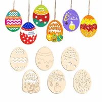 10pcs/set Easter Eggs Party Favor 8X6CM Wooden Crafts Pendant Holiday Decoration DIY Handmade Painted Eggs Wholesale