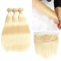 Top sprzedaż 1030 cali długości 613 blond ludzkie włosy 3 wiązki z koronkowym czołowym zamknięciem 8A Brazylijskie włosy proste fala ciała HC5649878