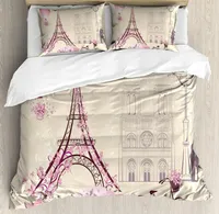 Ensembles de literie Kiss Ensemble pour la chambre à coucher Home Floral Paris Symboles Sweet Marks Eiffel Tower Air Coup de couette et taie d'oreiller