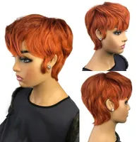 Ginger Orange Color Wig Short Wavy Bob Pixie Cut Machine Full ne fait pas de perruques de cheveux humains en dentelle avec une frange pour les femmes noires Br￩silien7828081