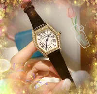 Rose Gold Silver Tonneau Shape Women Watch Genuine Leather Diamonds Ring Quartz Movement Female Relogio Montre Roman Dial Wristwatch Gifts