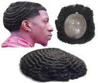 360 Dalga 8mm Tam Dantel Toupee 4mm Afro Afro Kinky Curl Tam Pu Mens Wig 10a Siyah Men1784527 için Hint Bakire İnsan Saç Değiştirme
