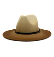 2021 Gran gradiente de borde Fedora Sombreros para mujeres Men de lana pintada de spray Fanting Jazz Hat Panama Party con banda de cuero9463862