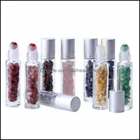 Perfume Bottle Essential Oil Diffuser 10Ml Clear Glass Roll On Per Bottles With Crushed Natural Crystal Quartz Stone Roller Ball Sie Dhgav