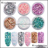 Nail Glitter 6Boxes/Set Laser Mixed Powder Palders SHINNING Colorf Flakes 3D DIY Charm Dust for Art Decorations Drop Delivery Health Dhejb