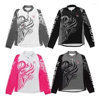 Jaktjackor Ecooda Ice Silk L￥ng￤rmad andning Semi-Zip Fishing Suit Pink and Black Round Collar T-shirt f￶r m￤n Kvinnor Size S-4XL