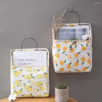 Aufbewahrungsboxen Hanging Bag Organizer Basket Tasche mit Wand montiertes Leinwand Obstdruckwand mit Griffhaken für Schlafsaal