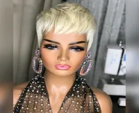 613 Blond f￤rg Short Wavy Bob Pixie Cut Wig Full Machine Made Remy Brazilian Human Hair Non Lace Wigs For Black Woman9161029