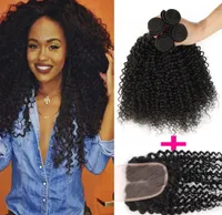 7a Remy Afro Kinky Curly Virgin Hair Spitzenverschluss oder mittlerer Teil mit 3 B￼ndeln Brasilianisch Kinky Curly Human Hair Huaman Haare 1047360