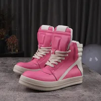 ricks owen shoes Rick RO Owens Men's Causal Shoes High Top Pink Leather Inverted Triangle Y2K Women's Sneakers ZV5K