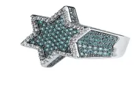 Hip Hop Mint Green Zirconia Cluster anneaux Bling Hexagon 18K Real Gold plaqu￩ Men039S RAP RAP RAP5785110