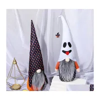 Decoraciones navide￱as Al por mayor Halloween Gnomes Decoraci￳n de lujosos Ghost Pumpkin Tomte Handmade Craft Sombrero sueco Gnome Escandinavo Ornam Dho0i
