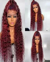 Curly Human Hair Wigs Wine Red Brasilian Remy Deep Wave Full Lace Front Synthetic Wig 180 Pre Plucked1750545