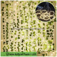 Декоративные цветы венки 84 -футовой 12pack Artificial Garland Green Leaf Vine Vine Fake Plants Wall Artifici Rose висят для сада Ho Dhtwb