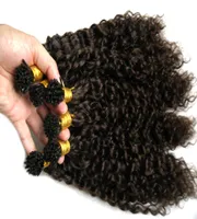 Extens￵es de queratina de cabelo humano Kinky Curly 300Gstrands Extens￣o de cabelo humano I Tip dica Fusion Hair Extensions 2 mais escuro BRO7560122