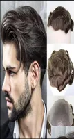 Synthetische pruiken Haarproducten Men Bruin Gemengd grijs Remy Human 610 Hoogtepunt Skin PU Dun vervangingssysteem Haarstukjes Man Toupee242254417