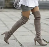 Teahoo Faux zamszowe kobiety nad kolanami seksowne szczupłe buty na udzie 95 cm obcasowe buty zimowe kobietę rozmiar 34393566226