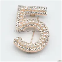 Pins broches New Número 5 FL Crystal Brooch Brochón de diamantes de diez rianas para mujeres Party Flower Drop entrega Joyería DHNSY