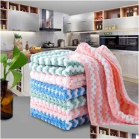 Other Kitchen Dining Bar Kitchen Striped Rags Coral Veet Nonstick Oil And Lint Dish Towel Thickened Bamboo Fiber Cleaning Drop De Dh3Je