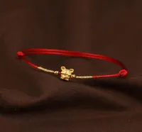 Real 24K Yellow Gold Chain 3D Cat Fish Bracelet For Women Baby Good Luck Loving Mouse Zodiac Red Rope Natal year Q12101982454