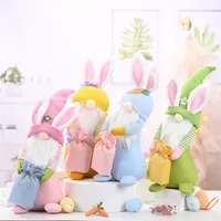 أرنب عيد الفصح Genny Gnome Happy Easter Arbbit مع أكياس محبوكة ربيع الأطفال Dwarf Doll Toys Home Table Top Decorative Ornament BB1217