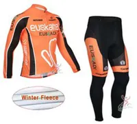 Euskaltel Team Winter Cycling Jersey Set Men Thermal Fleece Long Mange Shirts Pantalon Pantalon Kits Véciol de montagne Racing Bicy9268926