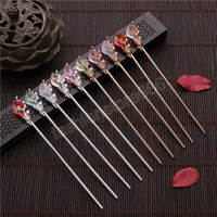 Chinese Style Hair Stick For Women Girl Vintage Metal Hairpin Rose Flower Hairclip Costume Decoration Fashion Hair Accessories