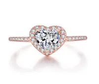 Moda Rose Gold Crystal Heart Shaped Wedding Rings for Women Elegant Zircon Engagement An￩is de J￳ias Festa de J￳ia de J￳ia de J￳ia 2367947