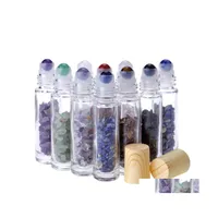 Packing Bottles Essential Oil Diffuser 10Ml Clear Glass Roll On Per With Crushed Natural Crystal Quartz Stone Roller Ball Wood Grain Ot8Iy