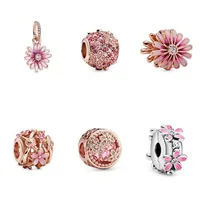 Silver S925 Serling Sier J￳ias Diy Flores Flores de Flores Pandora Charme para pulseiras Europeias Bracelete de ouro rosa Collier 2255 D DHGPU
