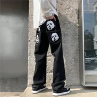 Męskie dżinsy Pantalones Vaqueros con estammado de hip hop para hombre pantalon vaquero negro holgado recto moda primaveraropa calle