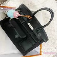 حقائب مصممة Birkin Herme Handbags Pure Full Hand Full Wax Thread Cargo Bag 35cm Canvas Spell Swift Black Silver Button