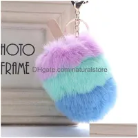 Keychains Lanyards Fluffy Plush Ice Cream Fur Ball Charm Keyring Hanging Key Chain Pendant Car Ornament 7 Styles Drop Delivery Fas Dhdnj