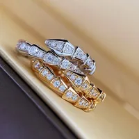 Gold Silver Color Snake Ring Ajuste 925 Prata esterlina com Bling Zircon Stone for Women Wedding Rings Engagement J￳ias