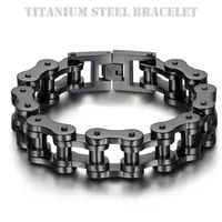 Titanium Steel IP Black Plating Biker Bicycle Chains Bracelet Punk Wristbands Brace lace Male Trendy Jewelry High Quality 23cm265L