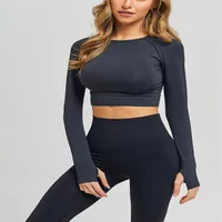 Nuevas mujeres sin costuras de yoga set de fitness baratos trajes deportivos de gimnasia yoga camisas de manga larga