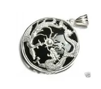 Whole cheap Exquisite black jade silver dragon pendant Chain1477149