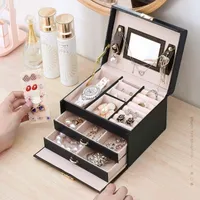 Jewelry Pouches Jaycas Box Mirrored 3-layer Large Capacity Casket Makeup Organizer Earring Holder Storage Gift Boxes