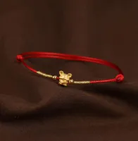 Real 24K Yellow Gold Chain 3D Cat Fish Bracelet For Women Baby Good Luck Loving Mouse Zodiac Red Rope Natal year Q12108403133