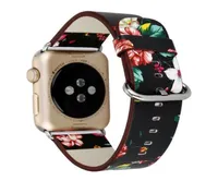 Кожаный часовой ремешок с цветочным принтом для Apple Watch Flower Design Watch Bracelet для iWatch 38 мм 42 мм5961078