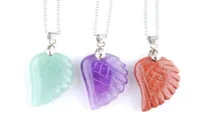 Wojiaer Angel Wings Pendulum Pendant Chains Necklace Jewelry Natural Stone Quartz Crystal Opal Tigers Eye Reiki Beads BN3581318442