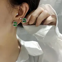 Stud Earrings Lucky Clip For Women Girl Gift Vintage Green Crystal Emerald Jewelry Wholesale