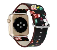 Кожаный часовой ремешок с цветочным принтом для Apple Watch Flower Design Watch Bracelet для iWatch 38 мм 42 мм5974369