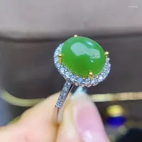 Rings de cluster elegante partido feminino jóias moda real e natural jade jade anel 925 prata esterlina multa multa