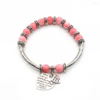 Bangle Peach Stone Beads Stainless Steel Women Love Heart Wishes Charm Bracelet DIY Handmade Jewelry 10 Colors Available GB047