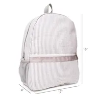 Designer-Gray Seersucker Backpack hele lege plekken Seersucker katoenen stof Zipper Sluiting Kids School Tas Soft Book Backpack DOM02437