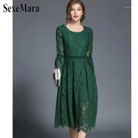Party Dresses SexeMara 2022 Han Queen Women Lace Dress High-End Ladies O-Neck Stitching Runway Vintage Female Slim Sexy Dresses1