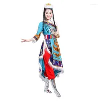 Vestidos casuales tibetanos mongolos colectivos dance prestaci￳n ropa mujeres adultos cuadros minor￭as ￩tnicas zhuoma traje tres colores