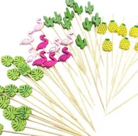 100pc Flamingo Bamboo Pick Buffet Pineapple Cactus leaves Cupcake Fruit Fork Dessert Salad Stick Cocktail Skewer for Party Decor 25154093